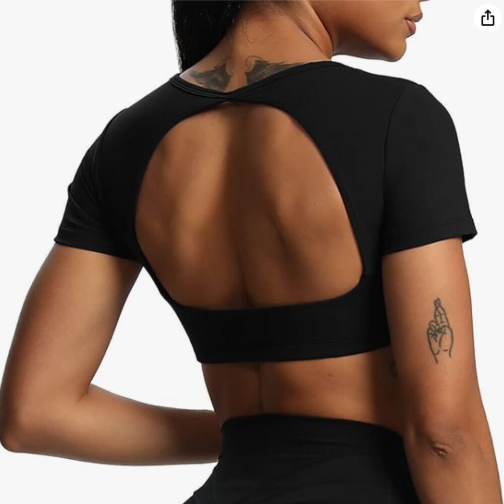 Aoxjox Short Sleeve Crop Top Black